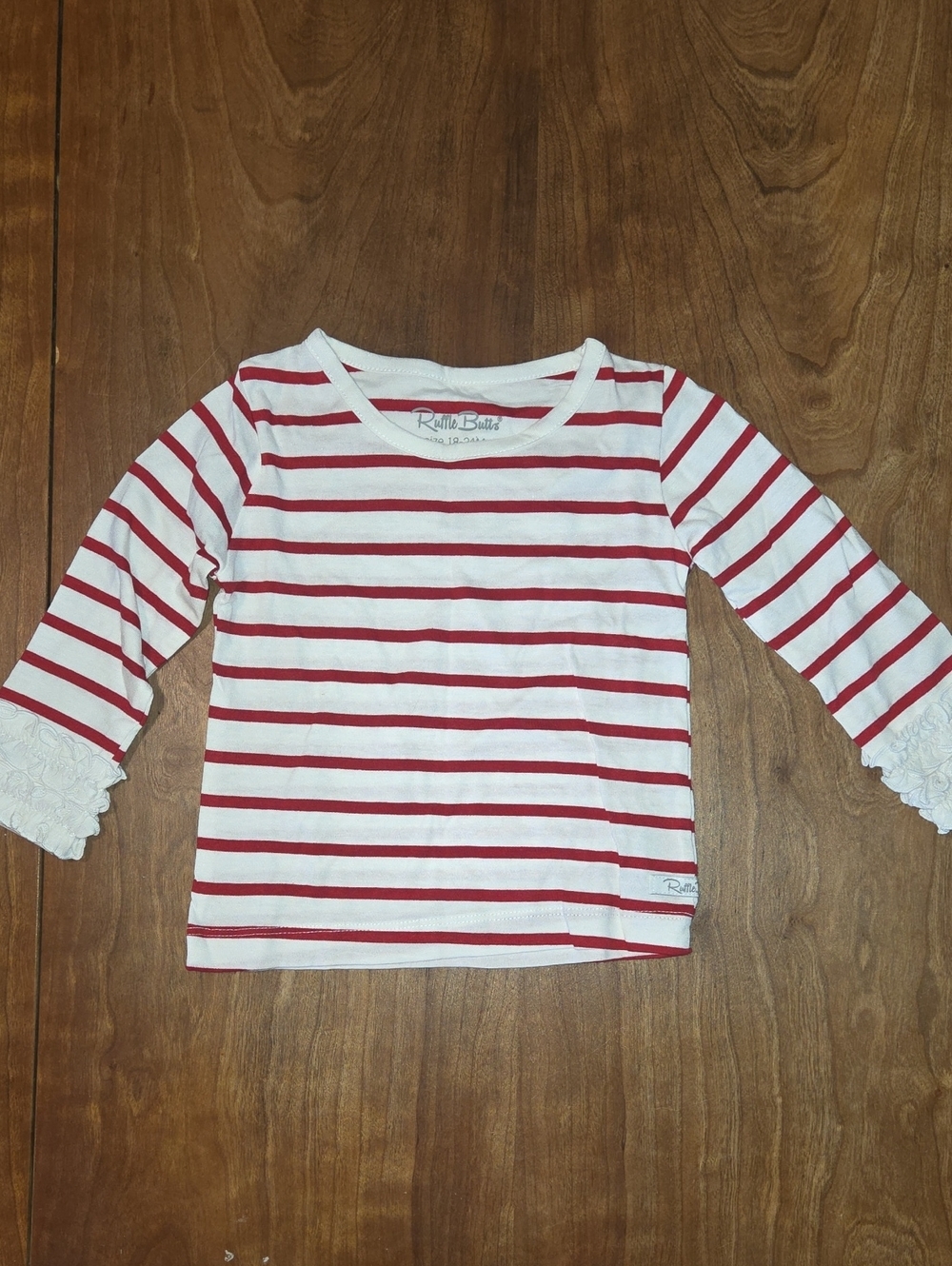 Ruffle Butts White & Red Striped Long Sleeve Shirt with Lace Cuffs